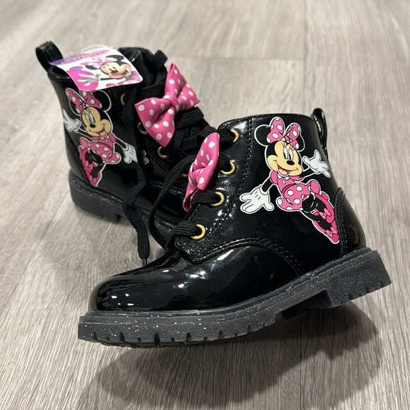 Minnie Mouse High Top Black Combat Boots Toddler Girls Baby Size 6 Disney - Picture 2 of 13